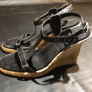 Franco Sarto black leather jute heel sandal